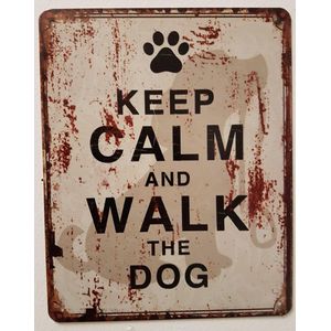 Keep Calm and walk the dog hond Reclamebord van metaal 25 x 20 cm METALEN-WANDBORD - MUURPLAAT - VINTAGE - RETRO - HORECA- BORD-WANDDECORATIE -TEKSTBORD - DECORATIEBORD - RECLAMEPLAAT - WANDPLAAT - NOSTALGIE -CAFE- BAR -MANCAVE- KROEG- MAN CAVE