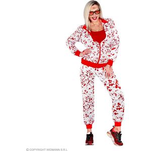 Widmann - Grappig & Fout Kostuum - Try Until You Die Retro Trainingspak Kostuum - Rood, Wit / Beige - Large - Halloween - Verkleedkleding