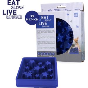 Eat Slow Live Longer Star Voerbak – anti-schrok voerbak – Slow feeder voor honden – Anti-slip – Blauw - 14 x 14 cm - XS - Geschikt voor de kleinere hond