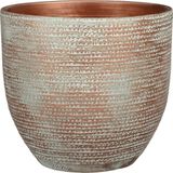 Mica Decorations Plantenpot/bloempot - terracotta - koper/wit flakes relief- D29/H26 cm