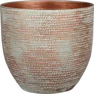 Mica Decorations Plantenpot/bloempot - terracotta - koper/wit flakes relief- D29/H26 cm