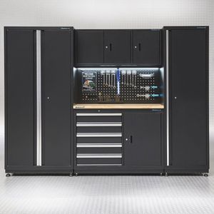 Datona® Werkbank 120 cm met gereedschapskast, smalle werkplaatskast en brede opbergkast - Mat Zwart