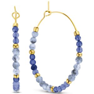 CO88 Collection Oorbellen Dames - Oorringen met Kraaltjes - Natuursteen - Ø2mm Sodaliet - Ø25mm - Blauw - Goudkleurig - 8CE-70561