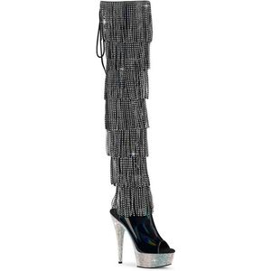 Pleaser - BEJEWELED-3017HG-RSF Plateau Overknee Laarzen - US 8 - 38 Shoes - Zwart