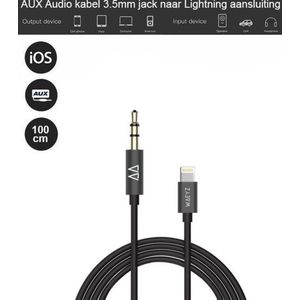 Waeyz - Lightning naar 3.5 MM Aux Audio Adapter Kabel 1 Meter - Geschikt voor iPhone 6-7-8-X-Xs-11-11Pro-12-12Pro-12Mini-13-13pro-13Max