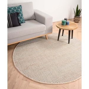 Rond wollen vloerkleed Lett - wit/beige 190 cm rond