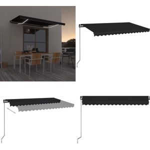vidaXL Luifel handmatig uittrekbaar met LED 450x350 cm antracietkleur - Uitschuifbare Luifel - Uitschuifbare Luifels - Uittrekbare Luifel - Uittrekbare Luifels