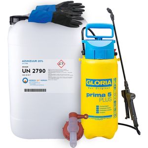 Azijnzuur 20% Voordeel Set - Lage Drukspuit + Handschoenen + Dopkraan + Azijnzuur 20%, Jerrycan 20L - Aanslag