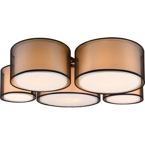 LED Plafondlamp - Plafondverlichting - Torna Bidon - E27 Fitting - 5-lichts - Rond - Mat Zwart - Aluminium