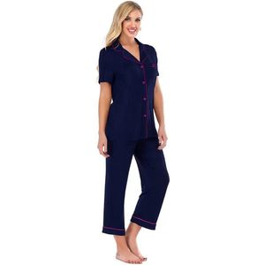 Bamboe Pyjama Set - Huispak - Dames - Ademend - Zacht - Lange Broek - Hypoallergeen - Donkerblauw - S - moederdag