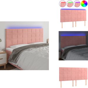 vidaXL Hoofdbord - Hoofdborden - Hoofdeinde - Houten Hoofdbord - Hoofdbord LED 200x5x118/128 cm fluweel roze