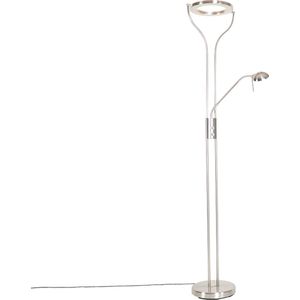QAZQA divo - Moderne Dimbare LED Vloerlamp | Staande Lamp met Dimmer met leeslamp - 1 lichts - H 1950 mm - Staal - Woonkamer | Slaapkamer | Keuken