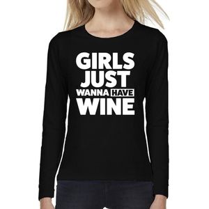 Girls just wanna have wine tekst t-shirt long sleeve zwart voor dames - Girls just wanna have wine shirt met lange mouwen XS