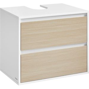 Hangende wastafelmeubel met 2 lades, badkamerkast, wandkast, 40 x 60 x 50 cm, bewolkt wit / natuurlijk beige