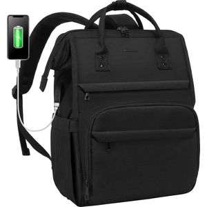 Laptoptas 15.6 inch - Zwart - USB-oplaadpoort - 30 x 19 x 41 - Rugzak voor dames - Waterdichte rugtas - Voor werk, kantoor, school, reizen