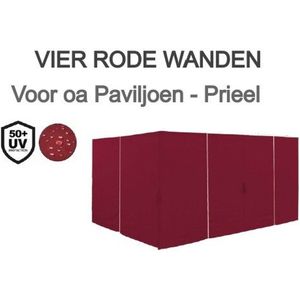 El Jardin - Zijwanden voor Partytent - 360 x 260 - Rood - Voor paviljoen met 6 poten
