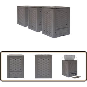 vidaXL Compostbakken 900L rattan-look bruin Compostbak - Compostsysteem - Buitencompostbak - Ratan Look - Plastic Compostbak