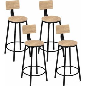 Set van 4 barkrukken Detroit ronde zitting met rugleuning industrieel design