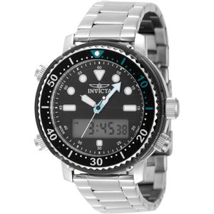 Invicta Pro Diver 48370 Heren Horloge - Waterdicht - Analoog - Quartz Uurwerk - Roestvrij Staal met zwarte Wijzerplaat - 46mm