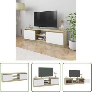 The Living Store TV-meubel - klassieke stijl - hout en MDF - 120x30x35.5 cm - wit en sonoma eiken