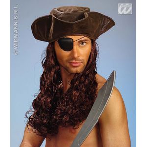 Widmann - Piraat & Viking Kostuum - Velvet Look Piratenmuts Met Pruik - Bruin - Carnavalskleding - Verkleedkleding
