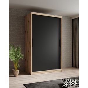 Meubella - Kledingkast Luxor - Zwart - Eiken - 120 cm