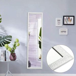 Grote wandspiegel, 127 x 35,5 cm, spiegel in barokstijl met patroon, wit frame, HD full-body spiegel met haak en achterwand voor deur, woonkamer, slaapkamer en kleedkamer (wit)