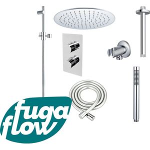 FugaFlow Eccelente Sobrado Badkamer Inbouw Regendoucheset - thermostatisch - plafondarm -glijstang - 25cm hoofddouche - staaf handdouche - chroom