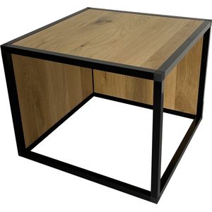 Bijzettafel premium Eiken - Salontafel - Blok - Tafel - Steel-Line - Industrieel - Handgemaakt - Eiken hout Staal look - 50x50x40cm