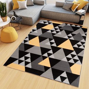 Tapiso Maya Vloerkleed Zwart Geel Woonkamer Kleed Tapijt Maat- 200x200