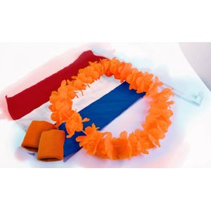 Fanset Nederland 2 Stuks - Hawaii Krans, 2 Polsbandjes, Autovlag - WK special - Oranje