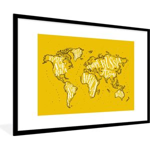 Fotolijst incl. Poster - Wereldkaart - Geel - Wit - Simpel - 90x60 cm - Posterlijst