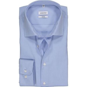 Seidensticker shaped fit overhemd - lichtblauw met wit geruit - Strijkvrij - Boordmaat: 40