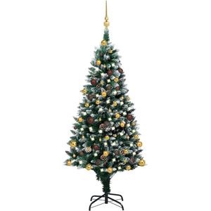 The Living Store Kunstkerstboom - Groen/Wit - 150 cm - LED-verlichting - Inclusief kerstballen en piek