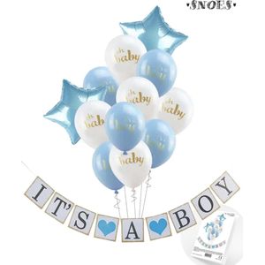 Geboorte Jongen Ballon Pakket - It's a Boy - Ballon Pakket + Diy Slinger - Luxe kraam ballonnen set van 13 Stuks - Oh Baby - It's a Boy - Diy geboorteslinger Jongen - Kraamfeest - Kraamborrel - Babyshower - Geboorte Broertje - Licht blauwe Ballon set