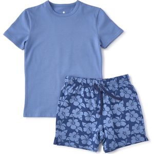 Little Label Pyjama Jongens Maat 86 - blauw, oranje - Zachte BIO Katoen - Shortama - 2-delige zomer pyama jongens - Print