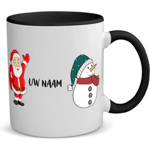 Akyol - kerst mok sneeuwpop en kerstman met eigen naam koffiemok - theemok - zwart - Kerstmis - kerst beker - winter mok - kerst mokken - christmas mug - kerst cadeau - 350 ML inhoud