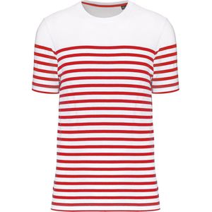 T-shirt Heren S Kariban Ronde hals Korte mouw White / Red Stripe 100% Katoen