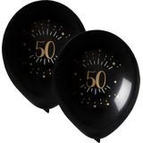 Santex verjaardag leeftijd ballonnen 50 jaar - 16x stuks - zwart/goud - 23 cm - Abraham/Sarah
