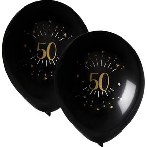 Santex verjaardag leeftijd ballonnen 50 jaar - 16x stuks - zwart/goud - 23 cm - Abraham/Sarah