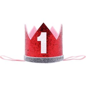 Verjaardag hoed Rood/Zilver 1 jaar - hoed 1e verjaardag - cakesmash - hoedje - 1 - birthday