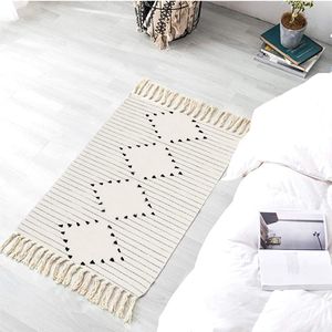 tapijt, moderne handgeweven tapijten, loper met kwastjes, wasbare tapijten voor slaapkamer en woonkamer, keuken, wit, 60 x 90 cm