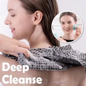 Extra lang exfoliërend washandje | Exfoliërende bodyscrub | Exfoliërende handdoek, Japans washandje | 3D-textuur Obsidian en Raisin Dots, set van 2 met extra gezichtsborstel