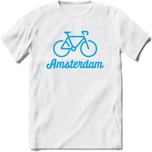 Amsterdam Fiets Stad T-Shirt | Souvenirs Holland Kleding | Dames / Heren / Unisex Koningsdag shirt | Grappig Nederland Fiets Land Cadeau | - Wit - L