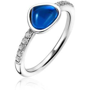 ZINZI zilveren ring driehoek koningsblauw wit ZIR1759B