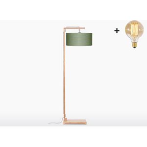 Vloerlamp – HIMALAYA – Bamboe Voetstuk (h. 176cm) - Groen Linnen - Met LEDlamp