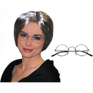 Funny Fashion - Oma Sarah verkleed set pruik en bril - 50 jaar pop
