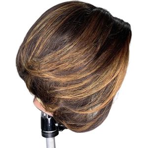 B.O.S.- Bruin Gekleurde - Pixie Cut - Menselijk Haar - Pruiken - Voor Vrouwen - Braziliaanse - Lijm loze - Ombre - Korte - Menselijk Haar - Pruik - Rechte - Hoogtepunt Pre Geplukt