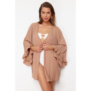 Trendyol Zwarte Riem Geweven Flounce Mini Strand Kimono & Kaftan Tbess21Km0002