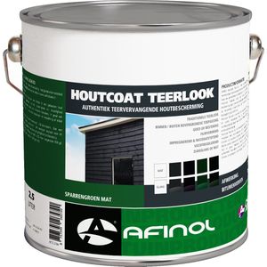 Afinol Houtcoat Teerlook Mat Dennengroen 2,5 liter - Bescherming tegen weersinvloeden - UV bestendig - Niet kleverig - Dekkende Hout Beits - In Mat of Glans - In Zwart, Antraciet en Groen